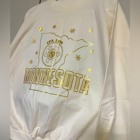 Vintage 1990’s Cream Gold Print Minnesota Graphic Crewneck Sweater - Picture 3 of 11